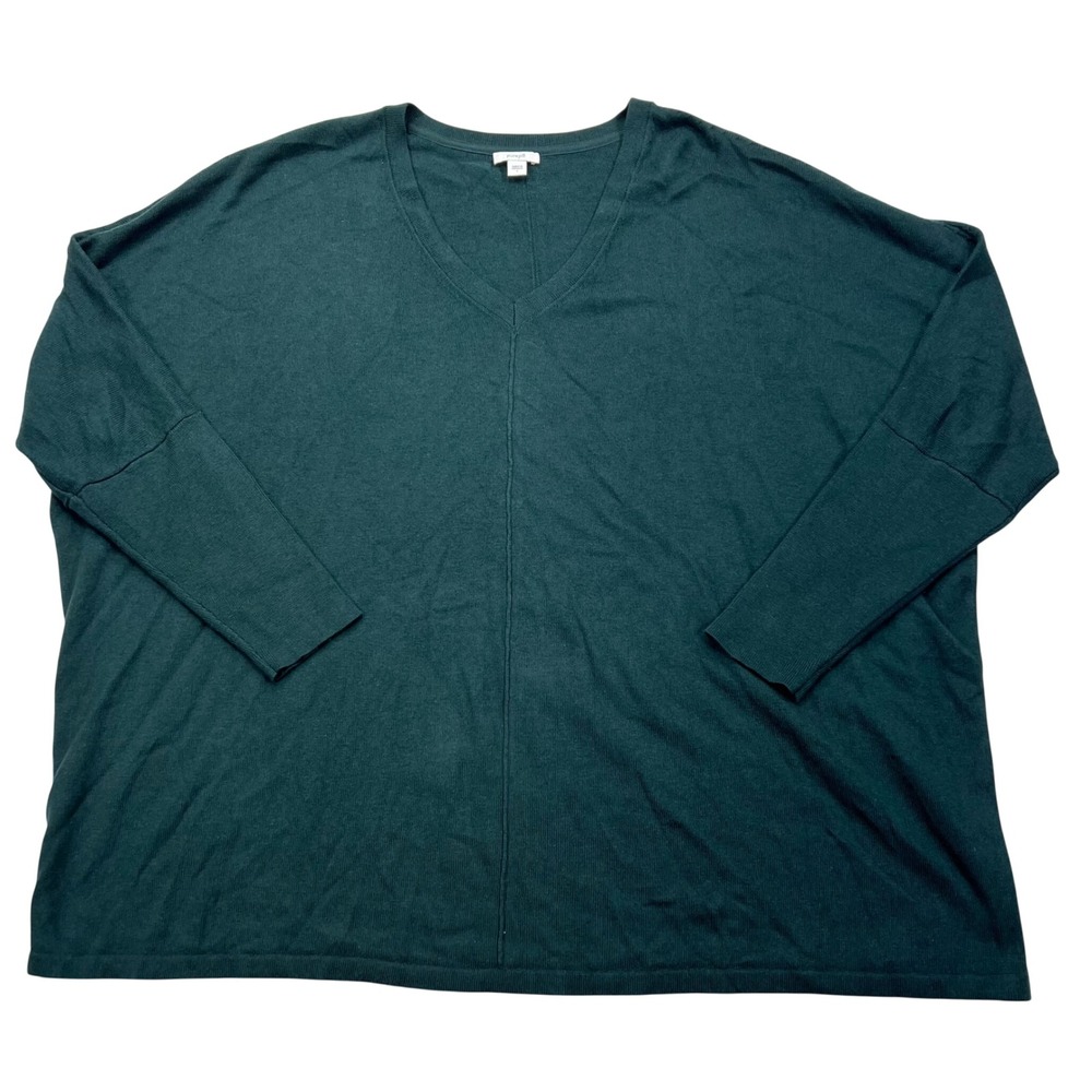 Pure Jill J. Jill Sweater Womens Large Green V-Neck Oversized Cotton Blend Knit